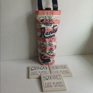 NWOT Nantucket Canvas Wine Bag and Coasters